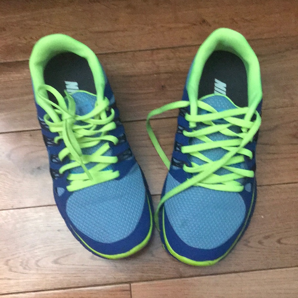 Lime green and blue nike sneakers